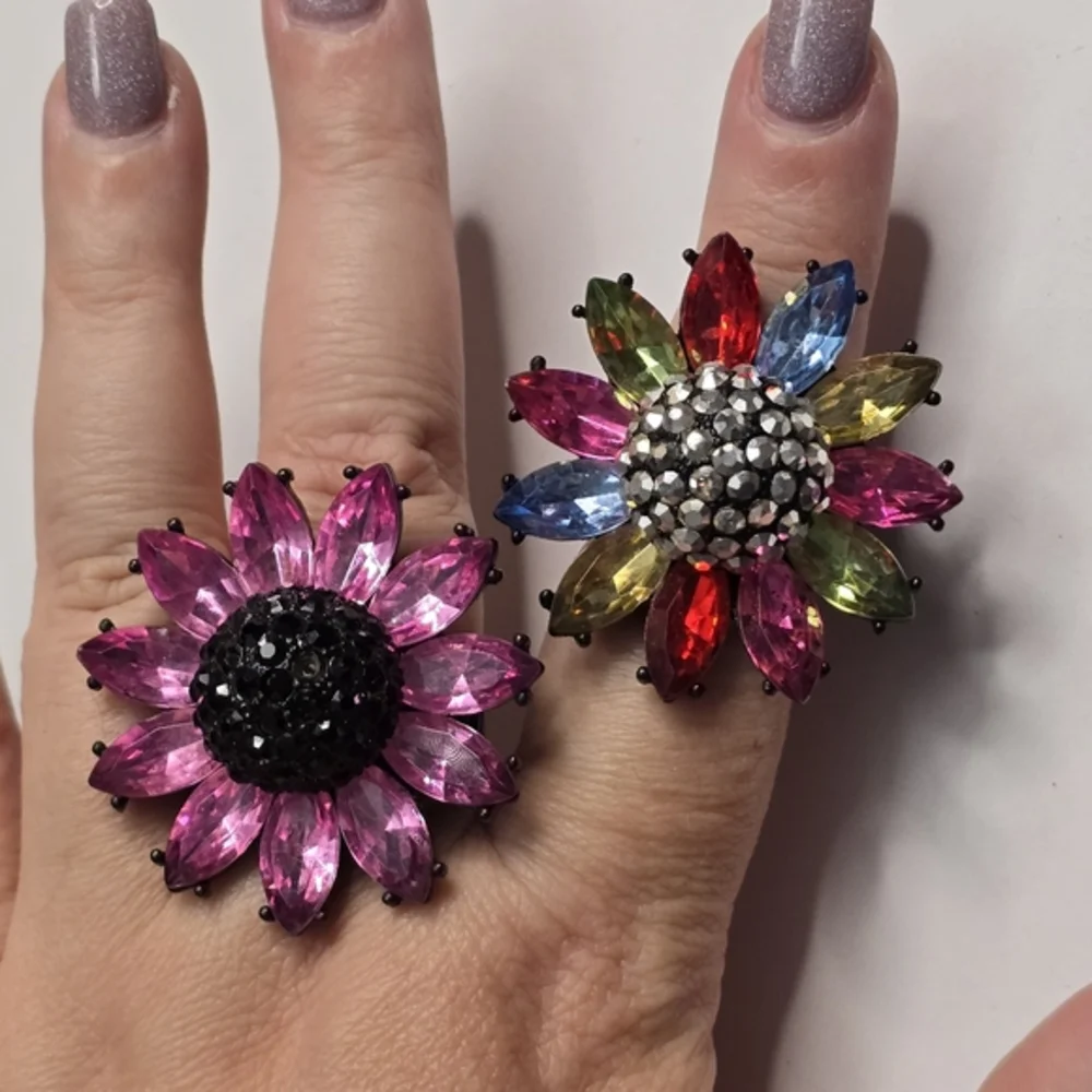 Flower Statement Ring Multicolor Rhinestone Floral‎ Cocktail Ring Jewelry